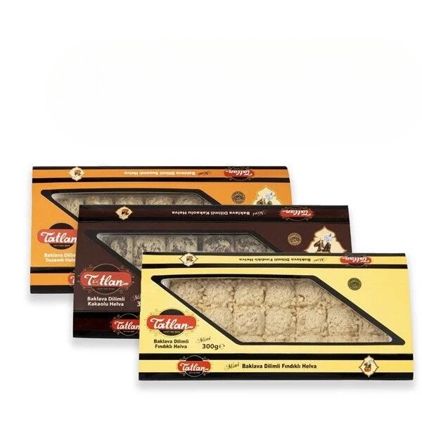 Tatlan 3'lü Mini Baklava Dilimli Helva 300 gr  (Fındıklı, Kakaolu, Susamlı)